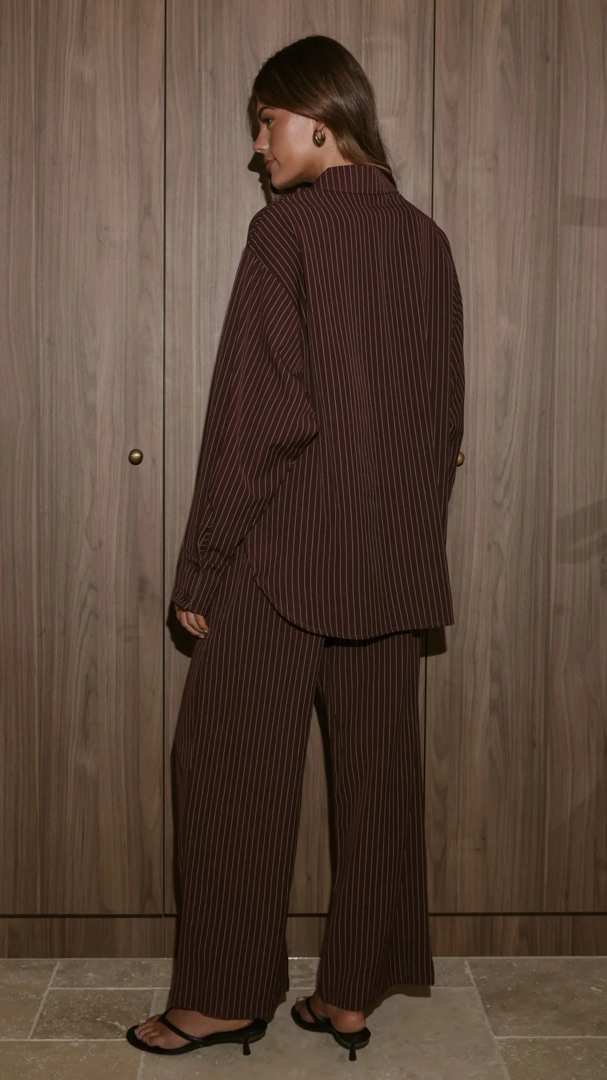 Zaila Long Sleeve Shirt Burgundy White Stripe