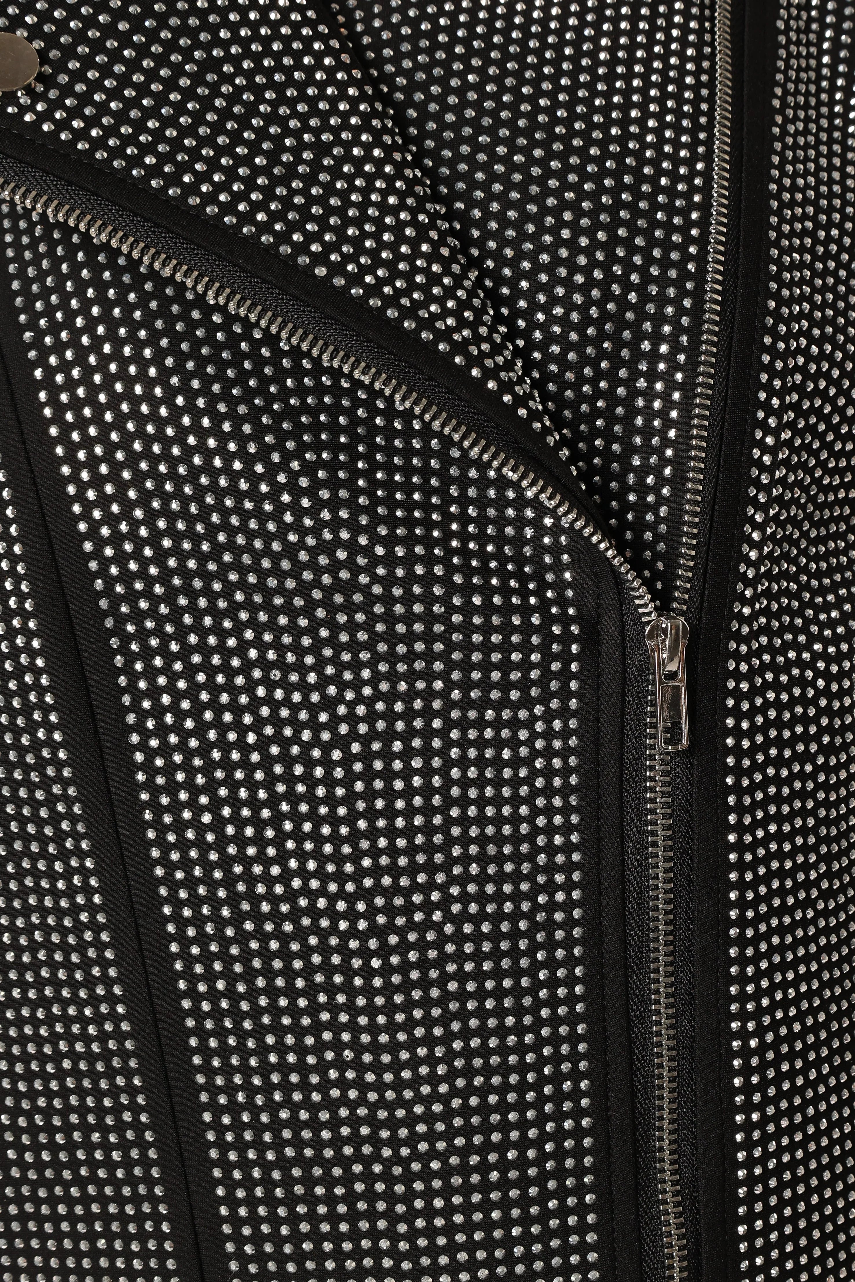 Elaina Crystal Studded Moto Jacket Black