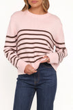 Eleanora Striped Knit Pullover Sweater Pink