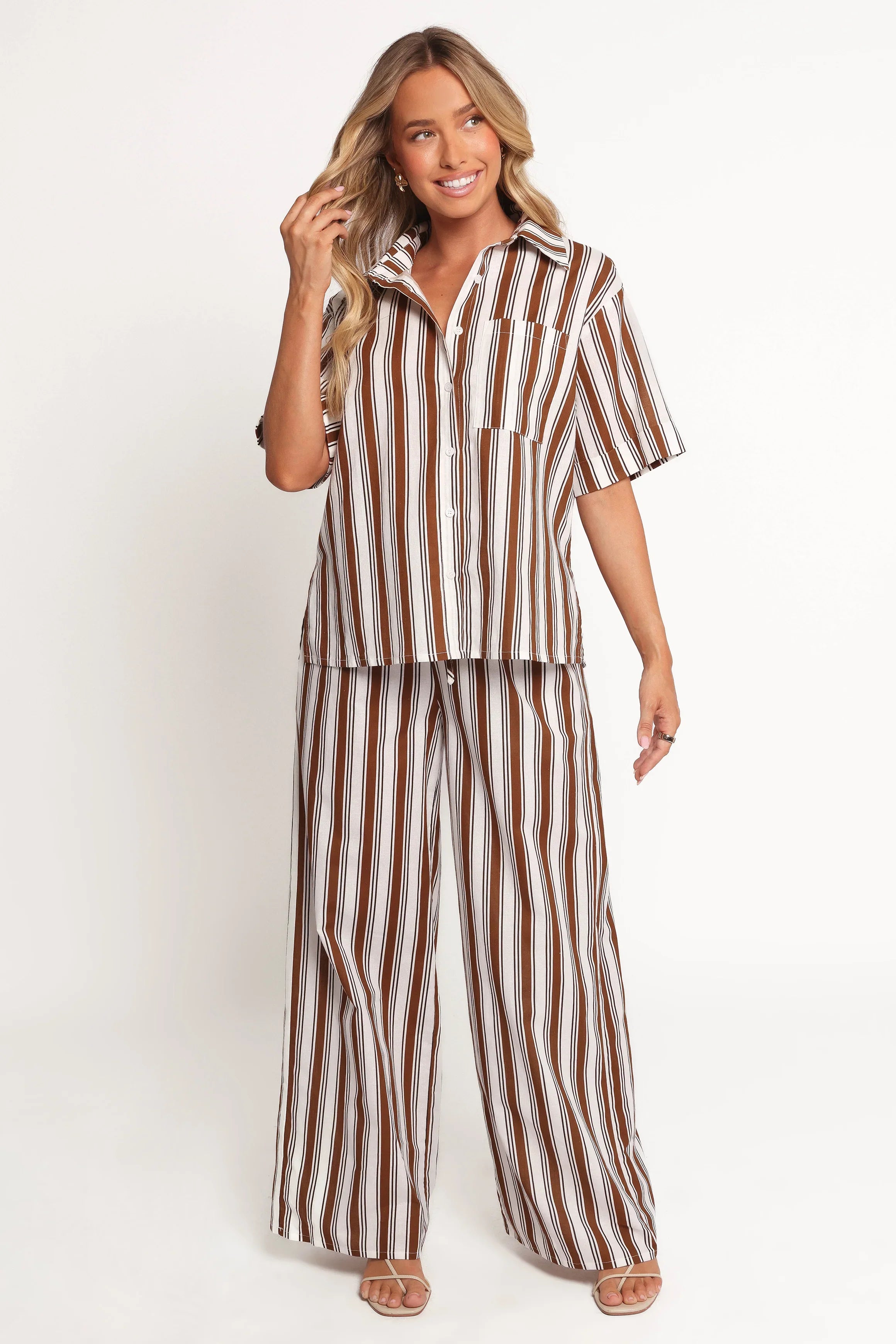 Thalia Wide Leg Pant Chocolate Stripe