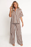 Thalia Wide Leg Pant Chocolate Stripe