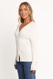 Hannon Ribbed Crossover Knit Sweater White