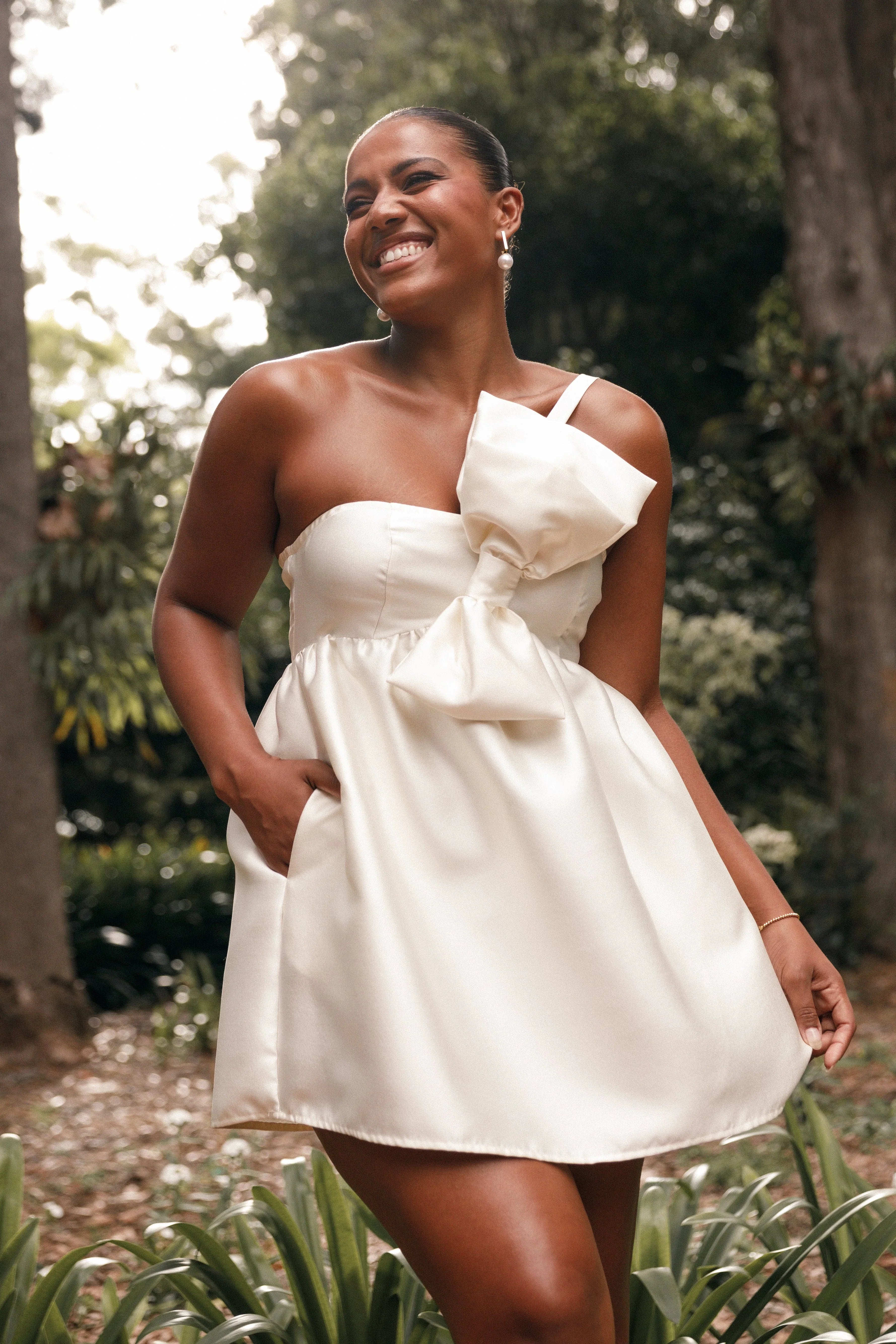 Ellah Bow Front Mini Dress Off White