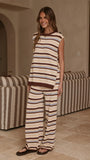 Florentine Knit Vest and Pants Set Beige Choc Blue Stripe