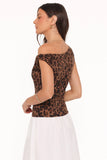 Maelis Twist Shoulder Mesh Top Brown