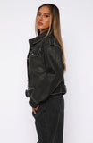 In This World PU Biker Jacket Charcoal Wash