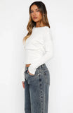 Another Time Cinched Waist Long Sleeve Top White