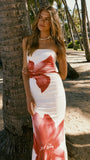Brittani Strapless Maxi Dress White Red