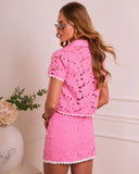 Sunlit Sweetheart Contrast Trim Floral Lace Top