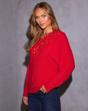 Candlelit Snow Floral Lace Neckline Sweater