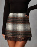 Hawthorne Lace Trim Plaid Mini Skirt