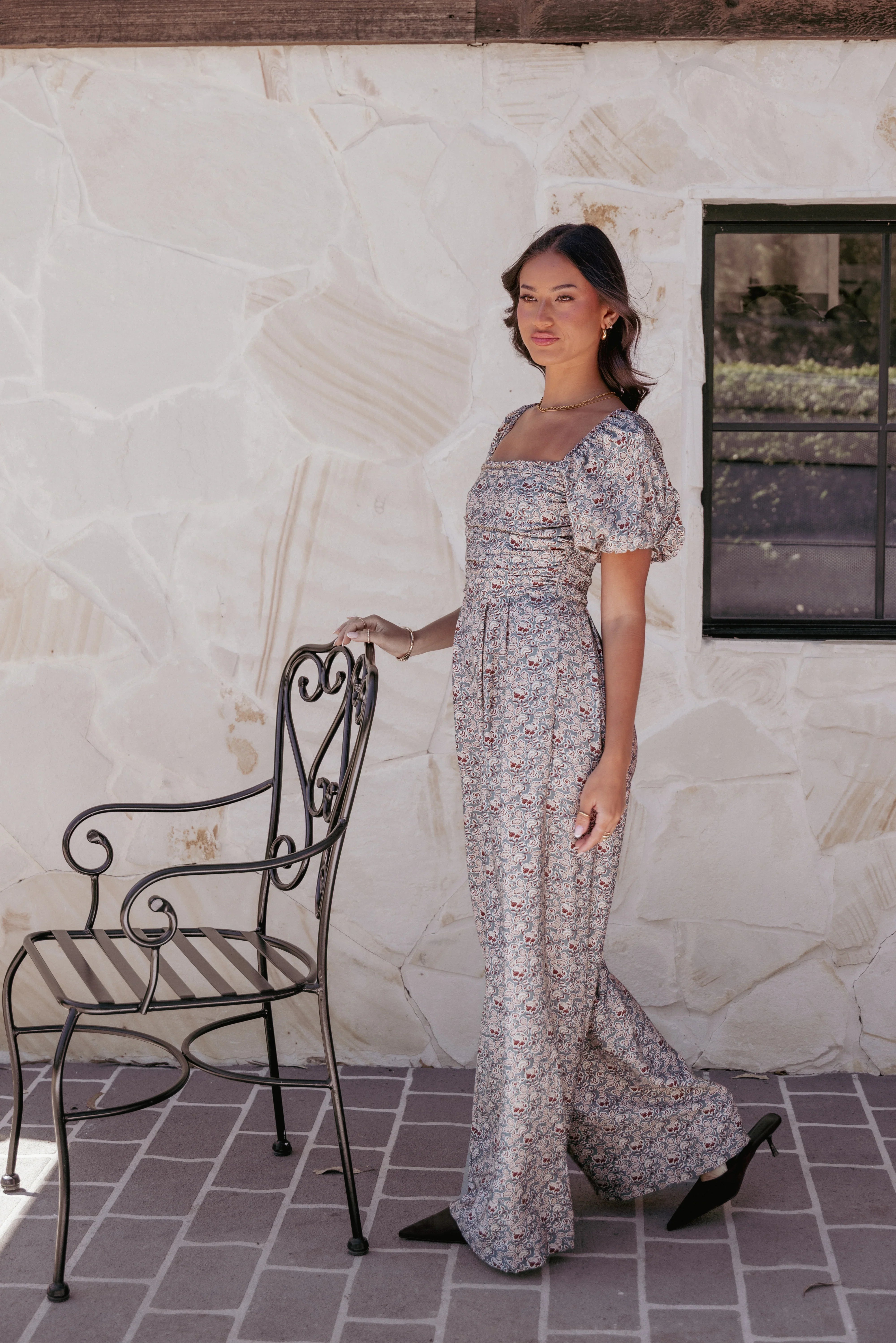 Jayda Puff Sleeve Jumpsuit Grey Floral