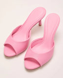 Liorra Vegan Leather Heeled Peep Toe Mules