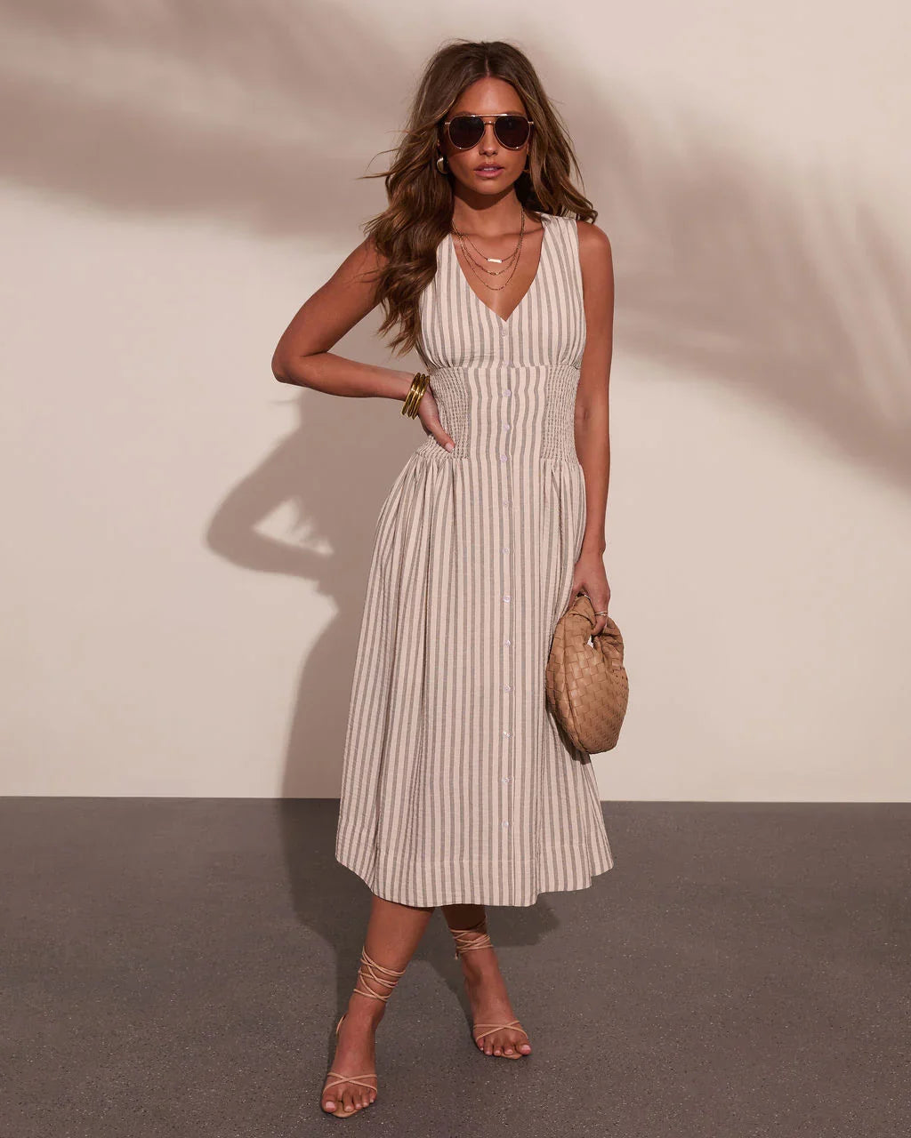 Alorah Striped Fit and Flare Midi Dress