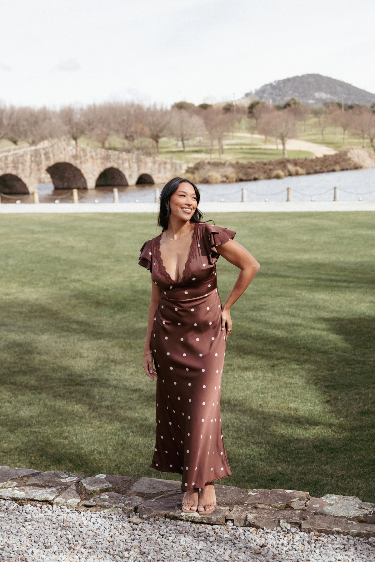 Arella Maxi Dress Brown Polka Dot