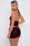 Capri Cove Beaded Mini Skirt Merlot