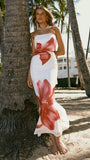 Brittani Strapless Maxi Dress White Red