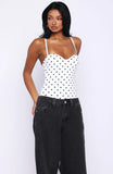 Stuck To You Bodysuit White Black Polka Dot