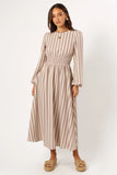 Jimi Long Sleeve Maxi Dress Brown Stripe