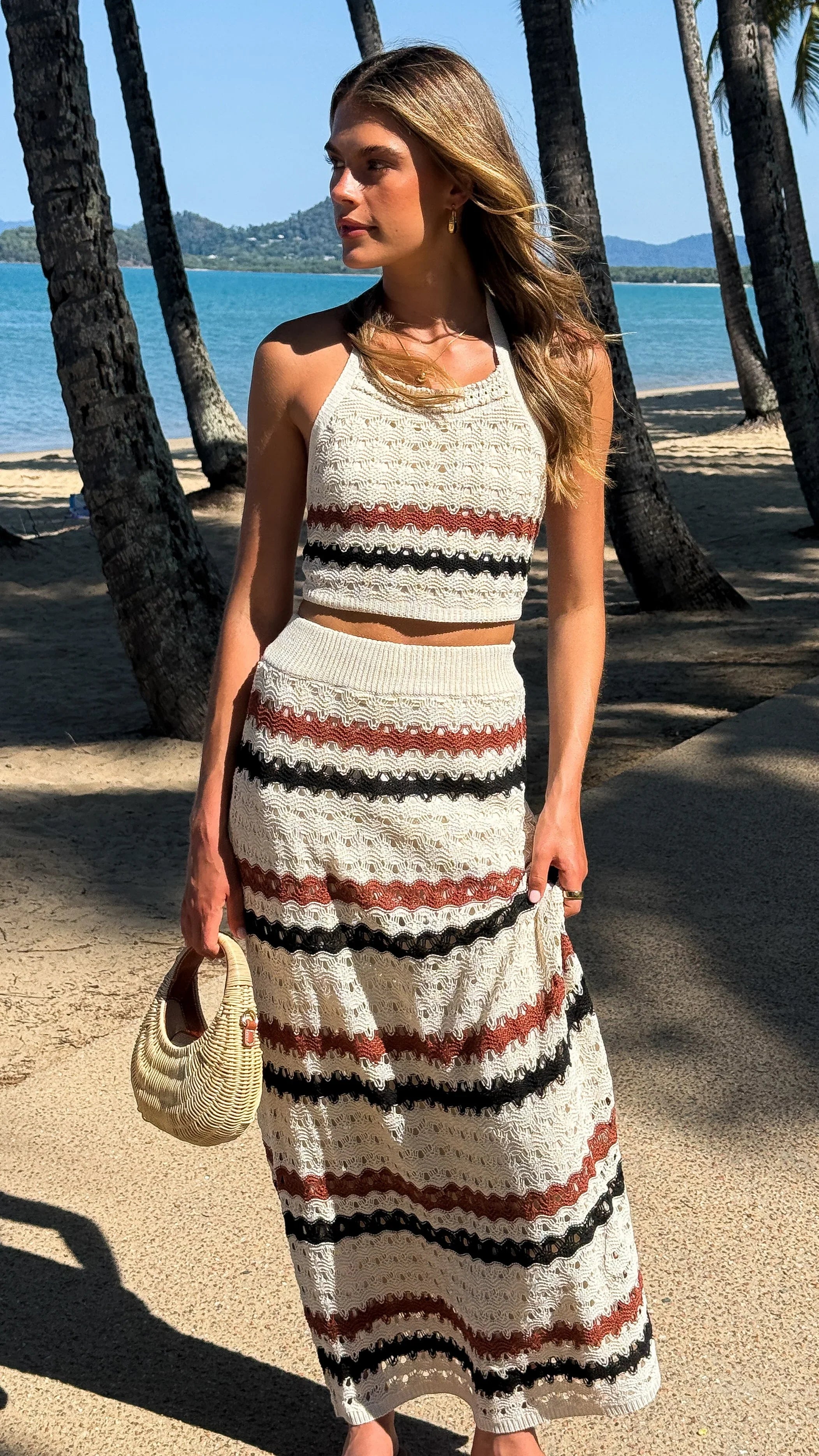 Kamali Halter Neck Top Natural Stripe