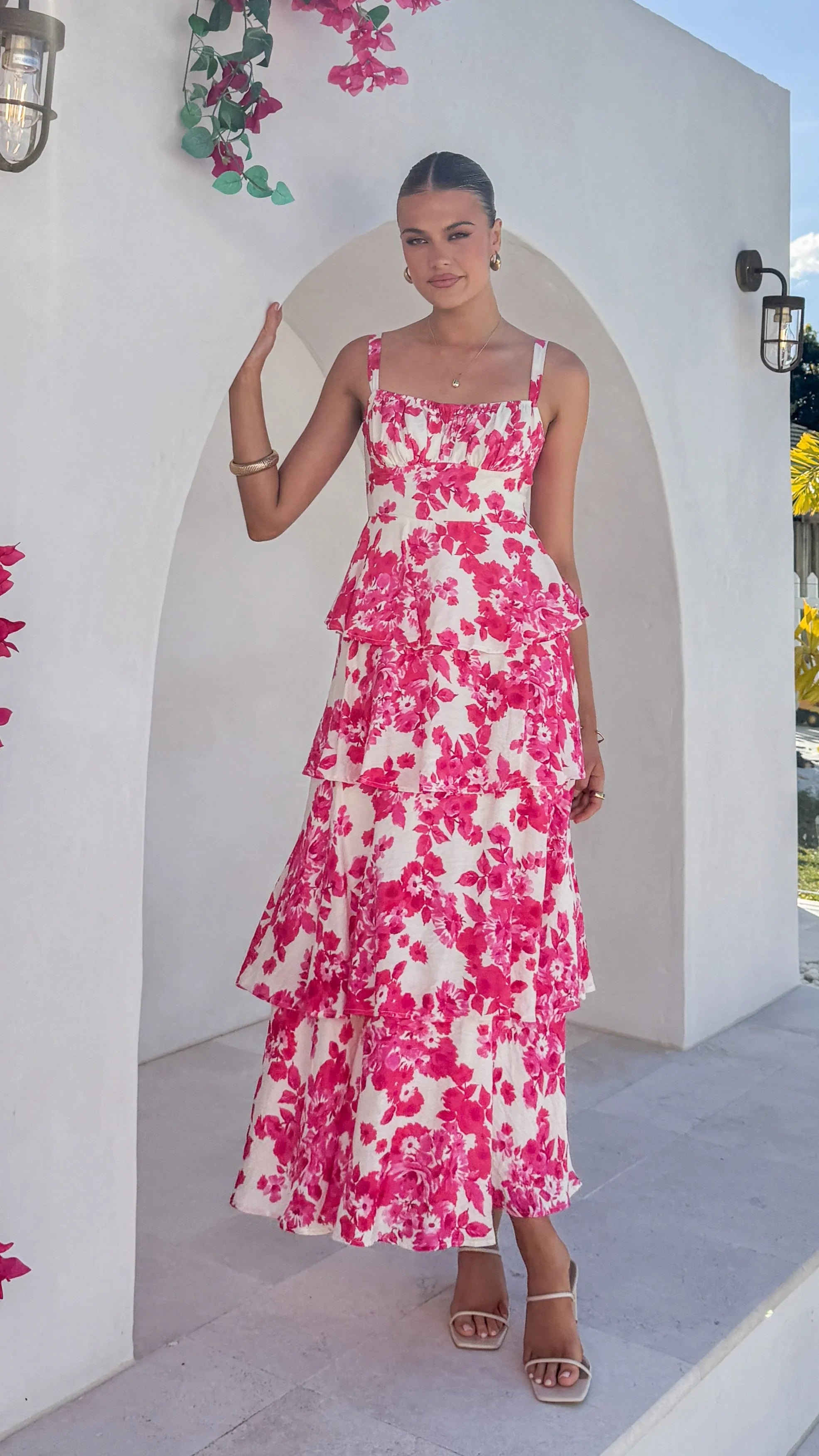 Odilia Maxi Dress Pink White Floral