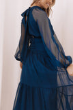 Julip Sheer Long Sleeve Maxi Dress Navy