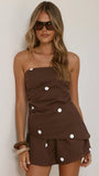 Gia Strapless Top and Shorts Set Choc White Polka Dot