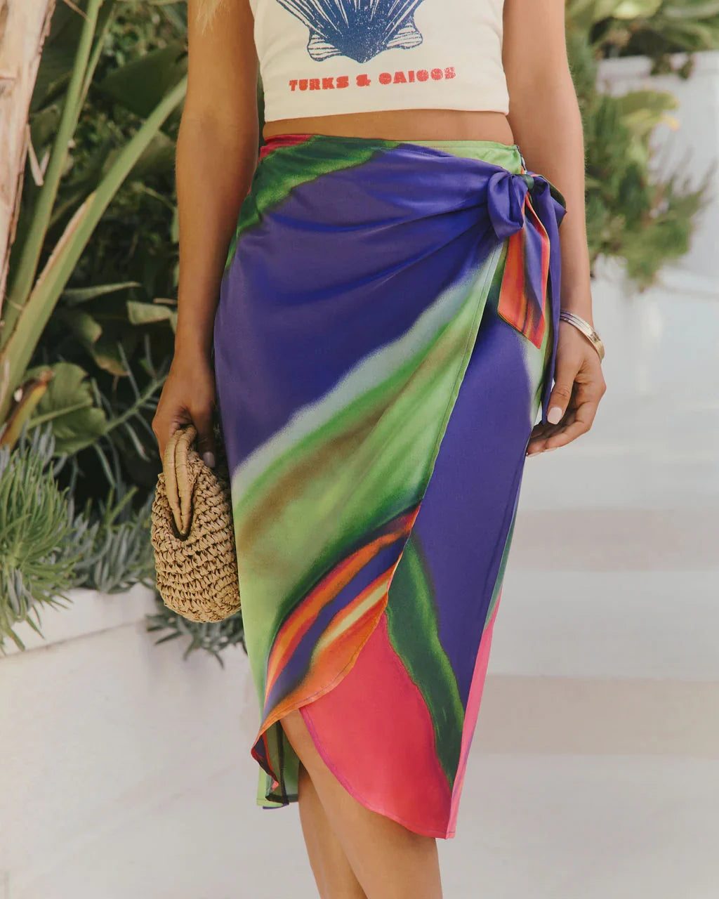Michelle Abstract Wrap Midi Skirt