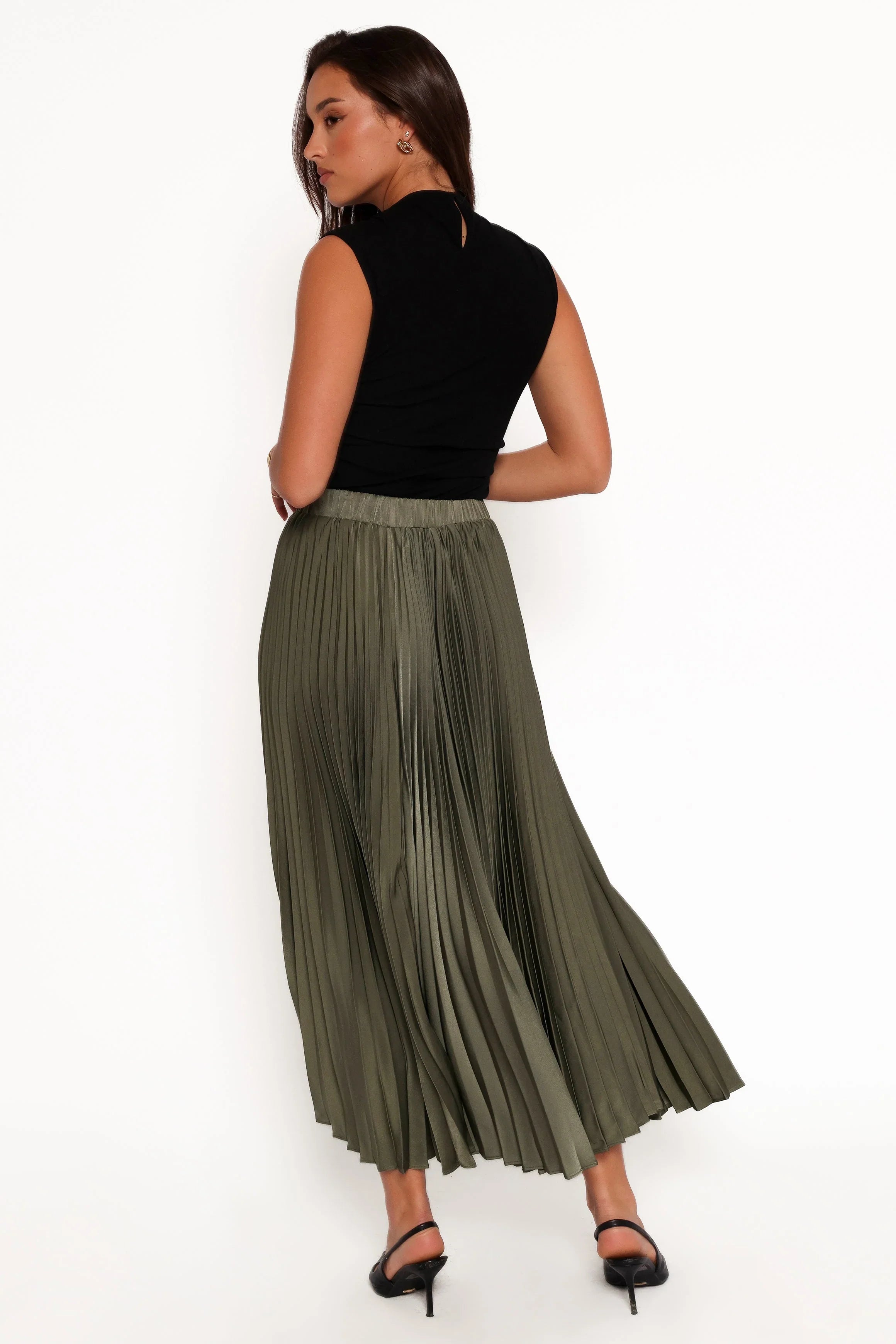 Polina Pleated Maxi Skirt Olive