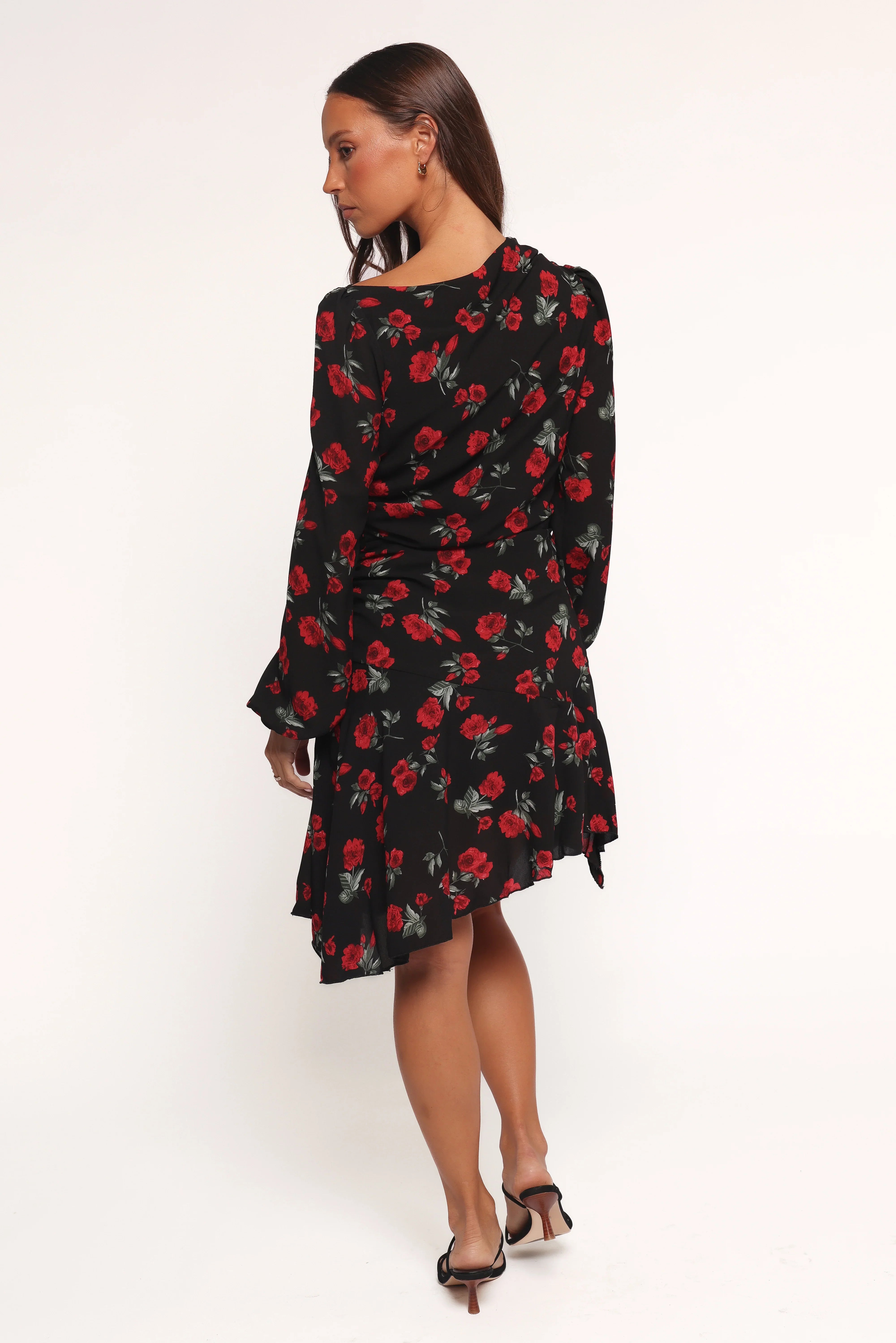 Mariska Long Sleeve Mini Dress Rose Print