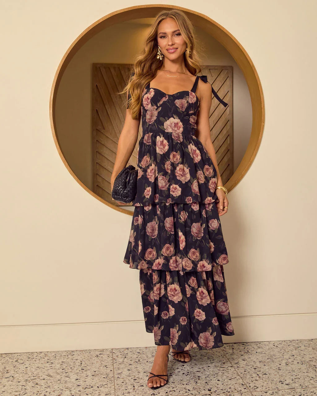 Blush Horizon Tiered Bustier Maxi Dress