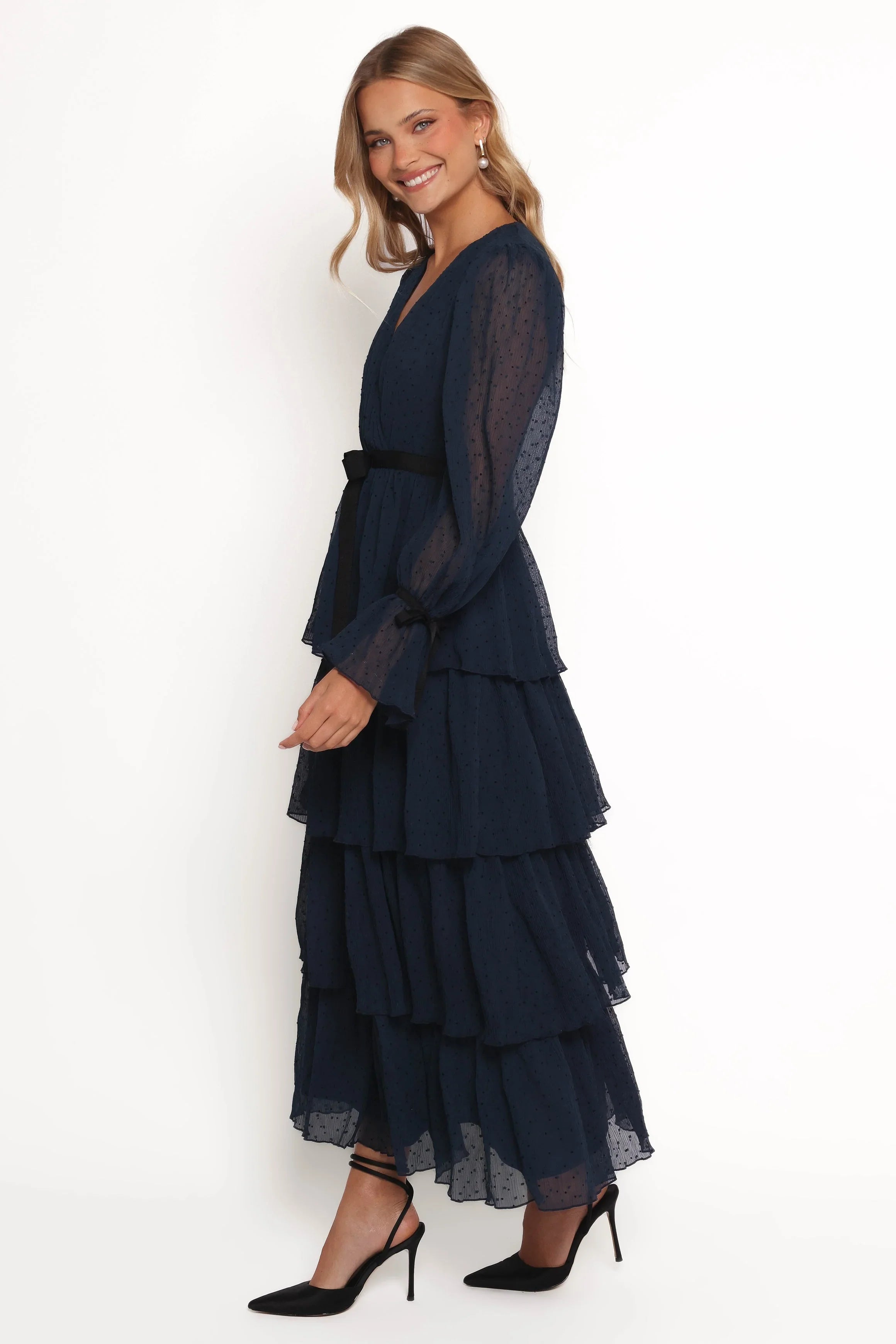 Antoinette Long Sleeve Tiered Maxi Dress Navy