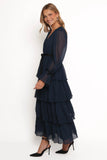 Antoinette Long Sleeve Tiered Maxi Dress Navy