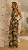 Kailani Strapless Top and Pants Set Brown Green Palm