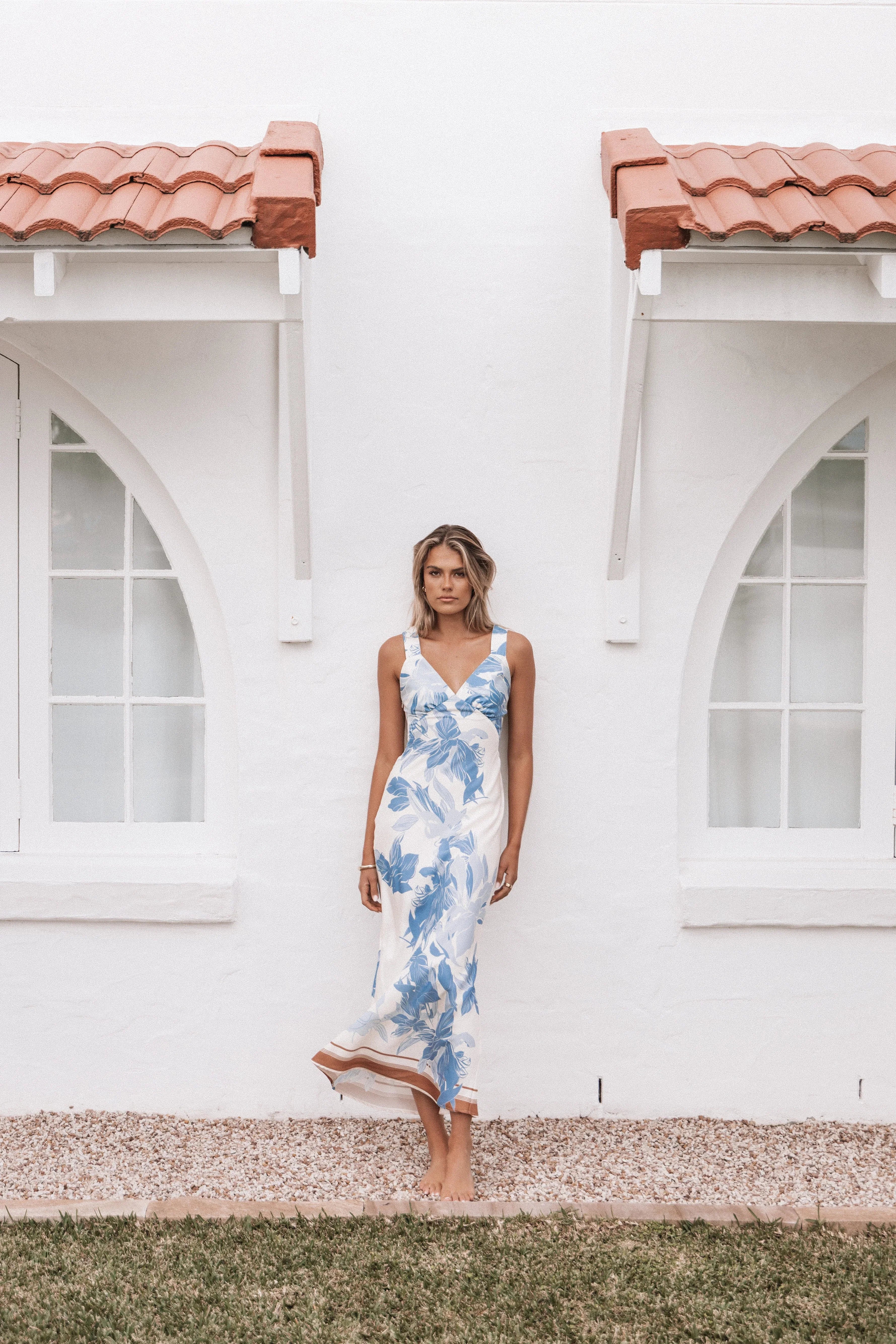 Lizza Maxi Dress Pale Blue Print