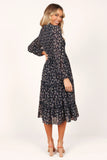 Edwina Shirred Frill Long Sleeve Midi Dress Navy Floral