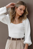 Gia Sweetheart Neck Bell Sleeve Knit Sweater White