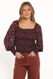 Greta Top Burgundy Floral