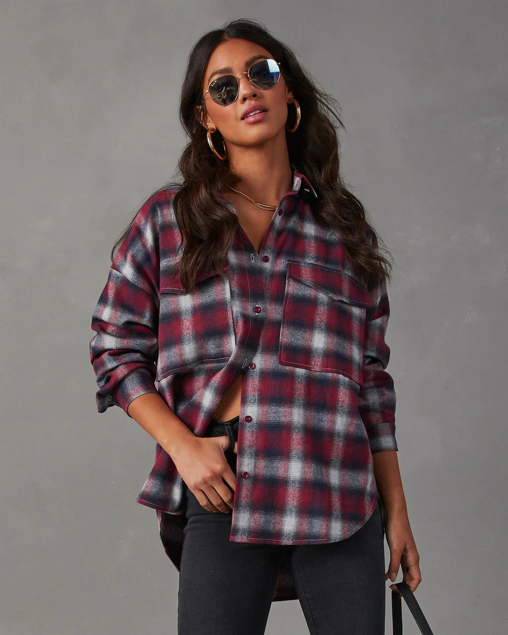 Petaluma Cotton Blend Plaid Button Down Top TEST Copy