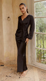 Ivy Long Sleeve Tie Front Maxi Dress Black