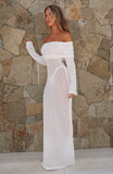 Made It Out Long Sleeve Boucle Maxi Dress White
