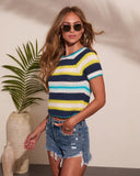 Shore Break Striped Knit Short Sleeve Sweater