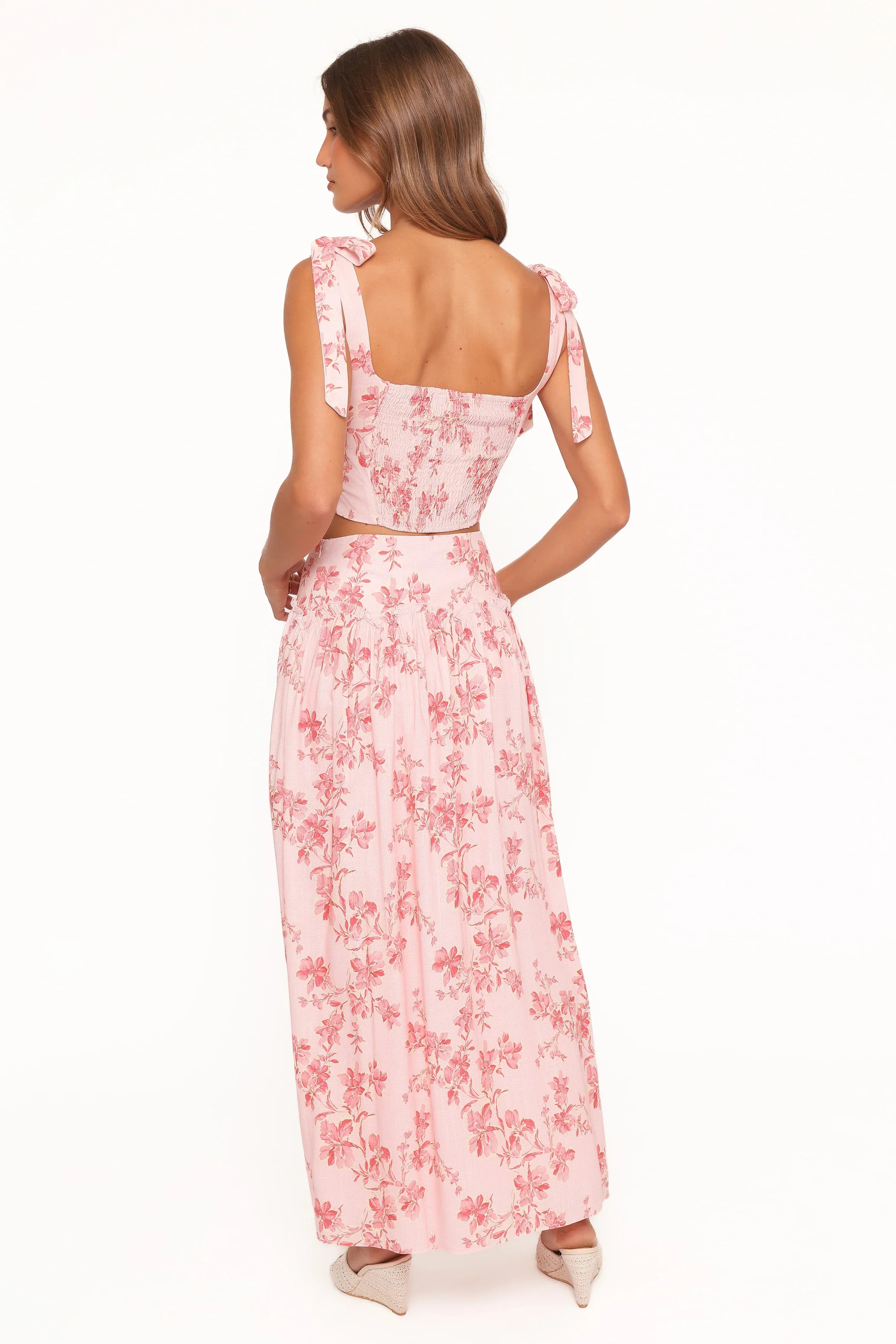 Tyler Drop Waist Maxi Skirt Rose Pink Floral