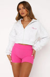 Stepping Out Cropped Hoodie Grey Marle Pink