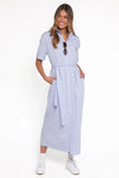 Morrison Short Sleeve Shirt Dress Blue Brown Stripe