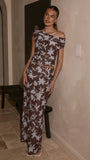 Ellita Off Shoulder Top Chocolate Blue Print
