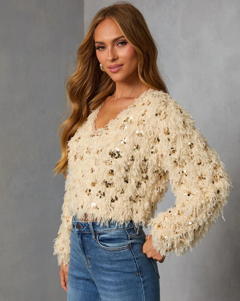 Francia Shaggy Metallic Sequin Sweater