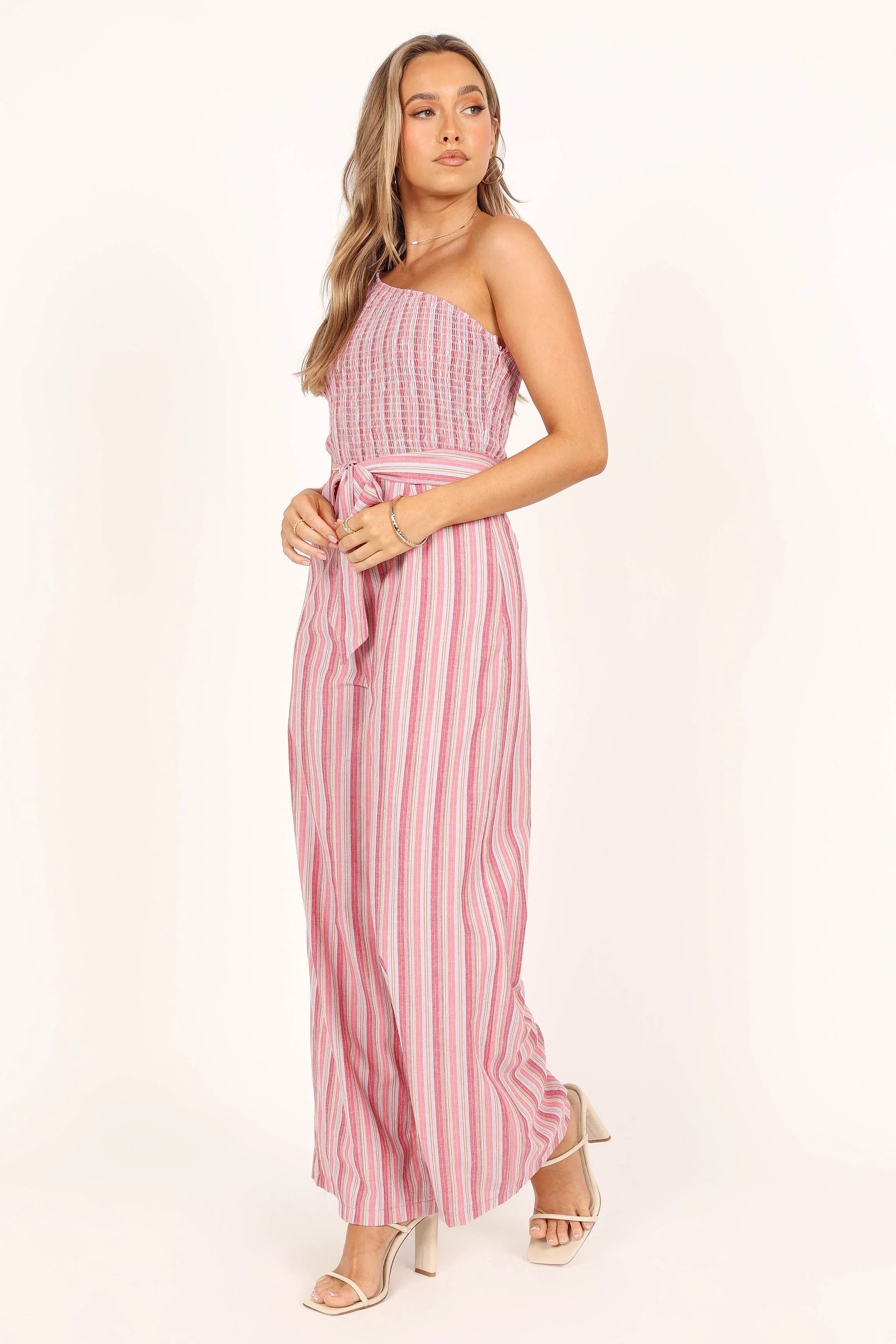 Amilia One Shoulder Jumpsuit Stripe