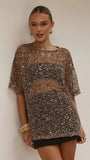 Zinnia Oversized Sequins Tee Mocha