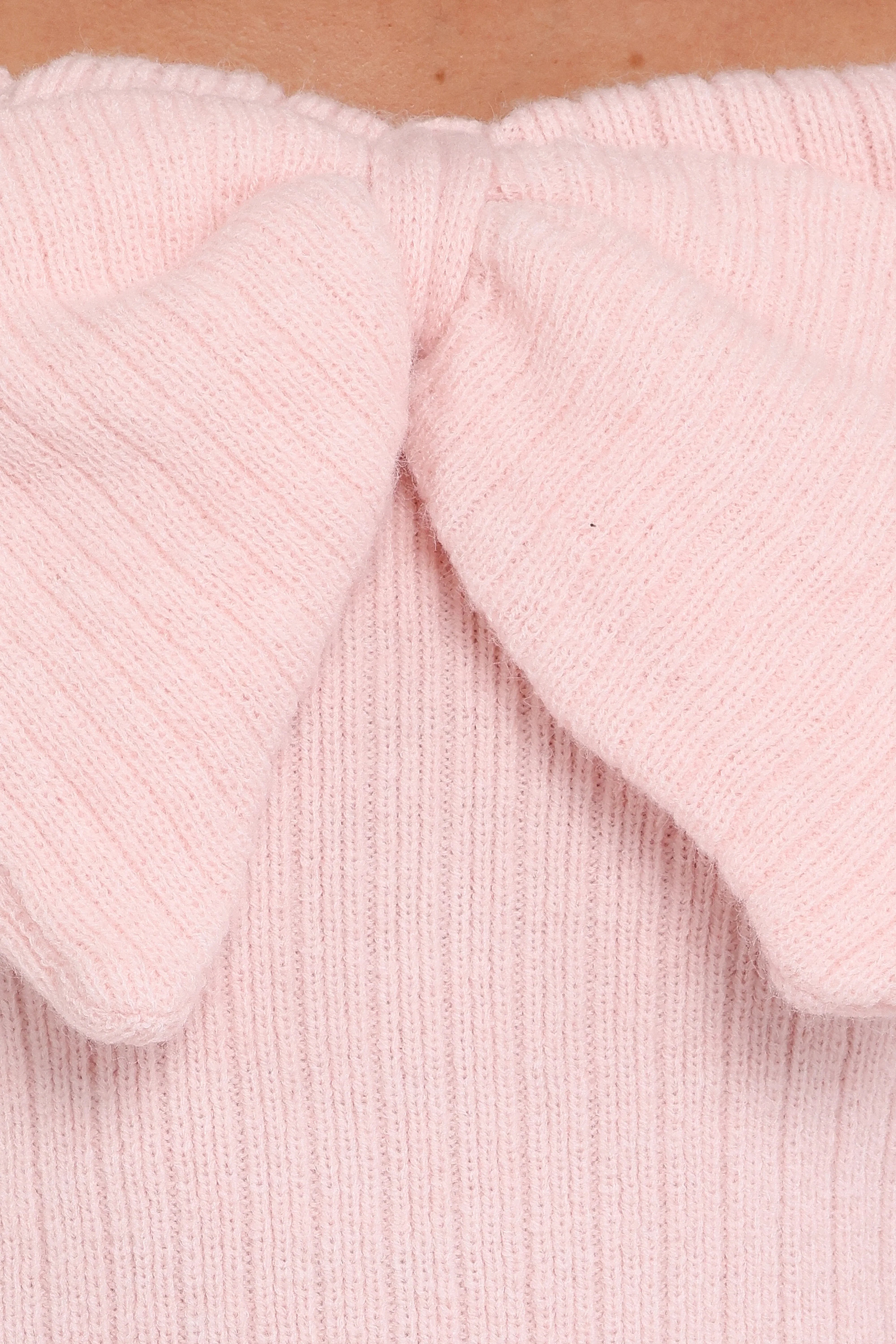 Helene Bow Off Shoulder Knit Sweater Pink